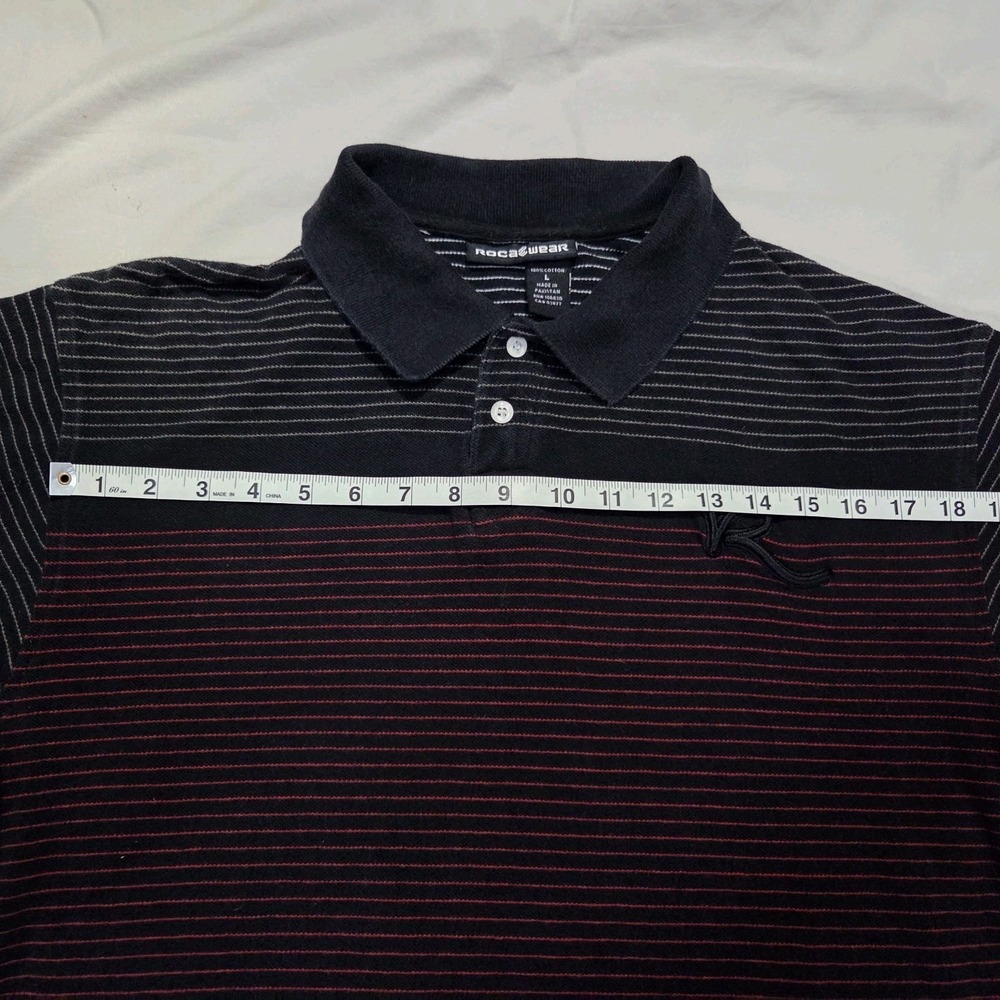 VTG ROCAWEAR Short Sleeve Striped Collared Polo Shirt Mens Sz L 100% Cotton Y2K - Picture 7 of 14